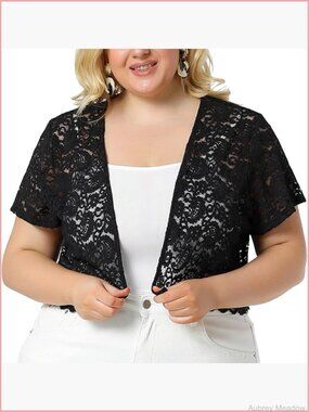 Plus Size Bolero Shrug Cropped Lace Cardigan Open Front Short Sleeve Lightweight